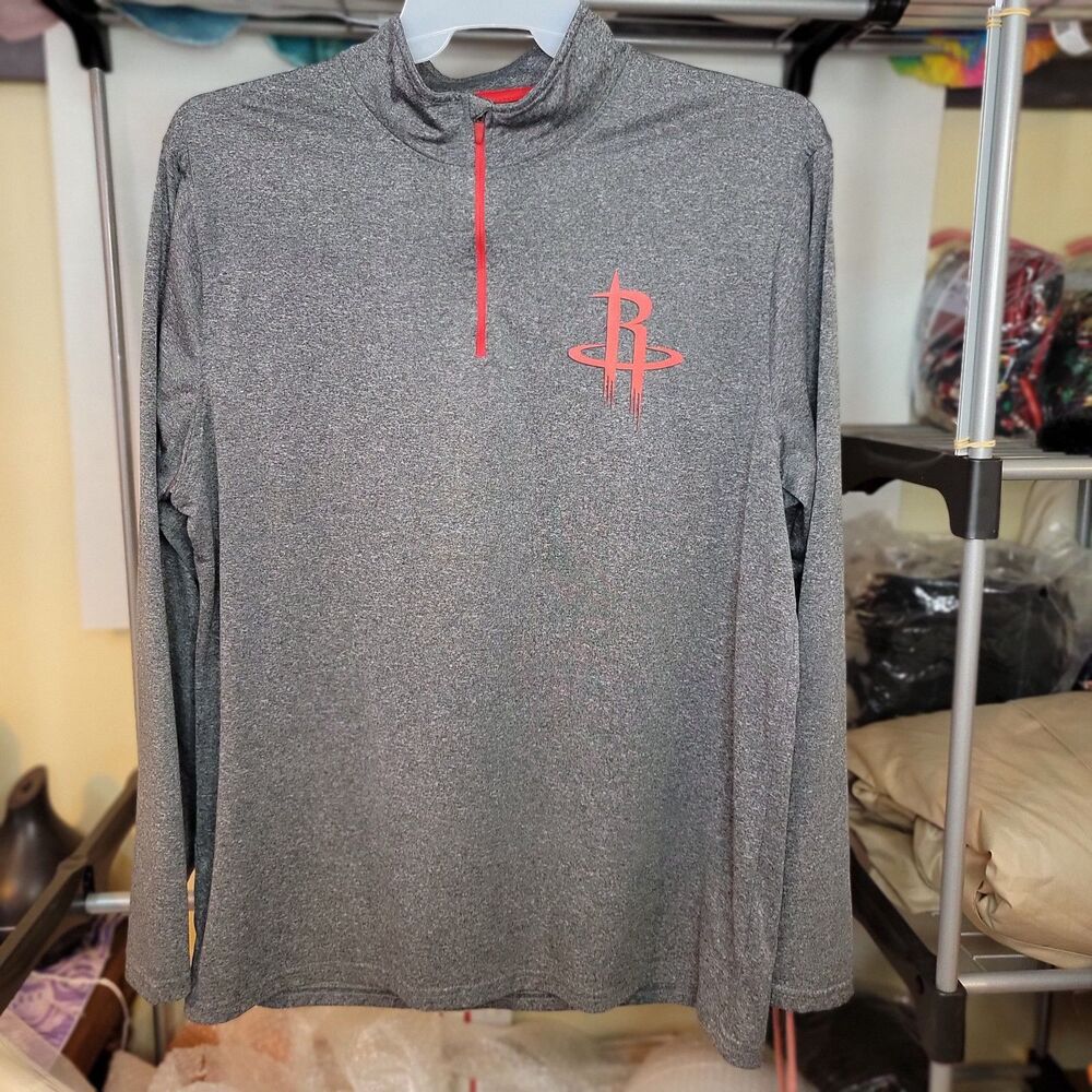 UNK NBA LS Pull Over Quarter Zip Dark Grey Houston Rockets Basketball - Size XL